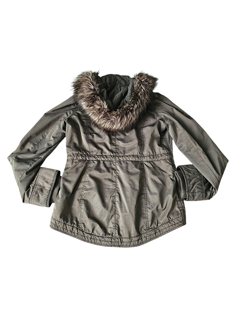 Abercrombie & Fitch Army Green Utility Jacket w/ Faux Fur Hood - Size L - Picture 5 of 14